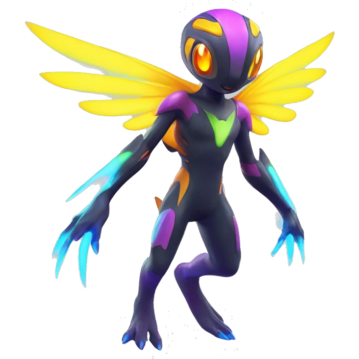 Colorful Neon Colors Vibrant Colors Flying Futuristic Fakémon-Pokémon-Creature Full Body emoji