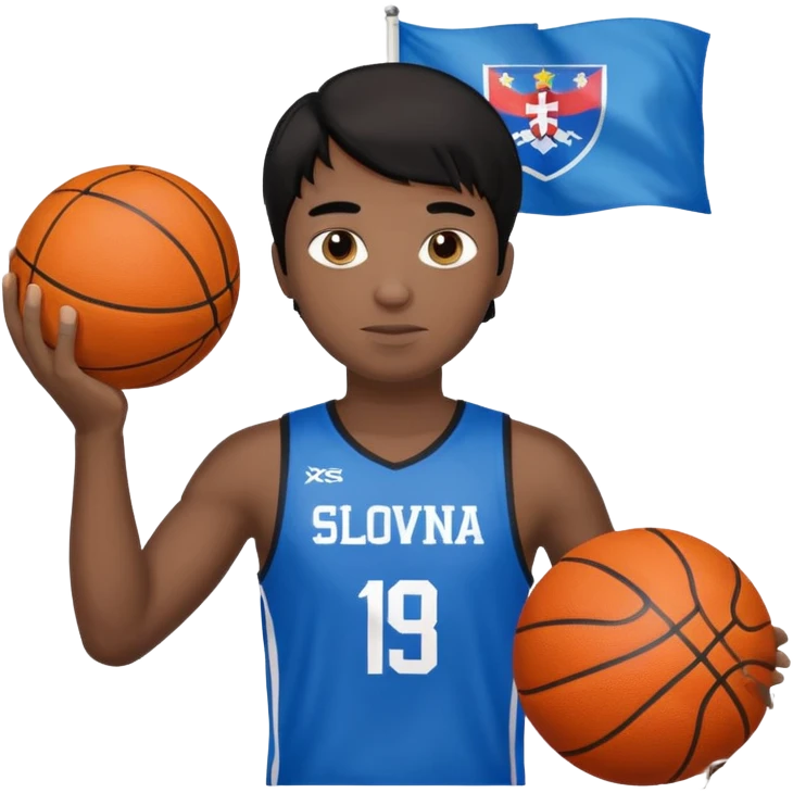 light black skin guy black hair in one hand basketball ball and in other Slovenia flag no this.. 🇸🇮  emoji