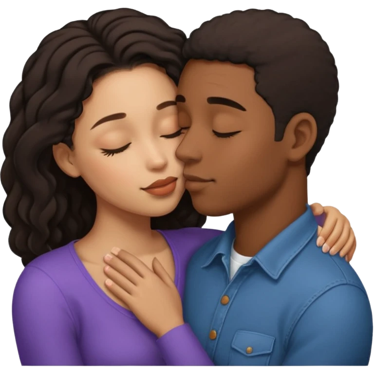 Ebony couple, light skin female brown skin male kissing emoji