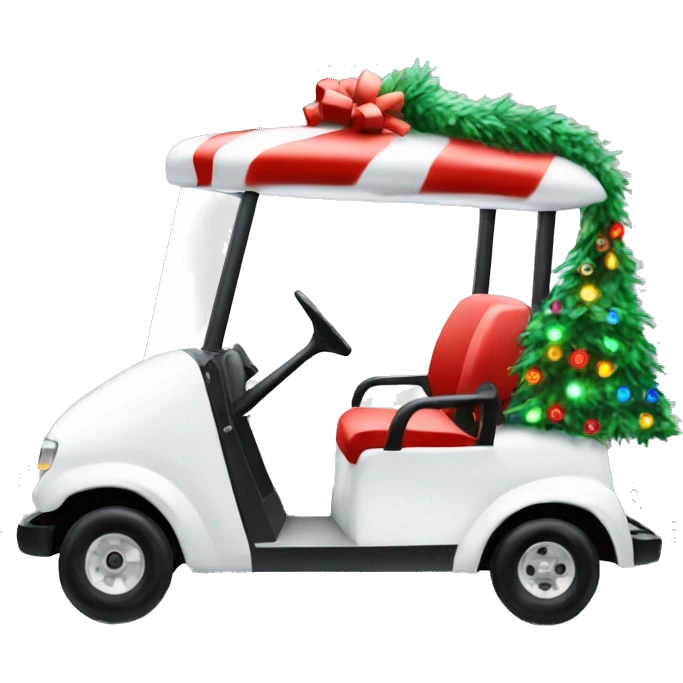 White Christmas golf cart decked out with holiday lights emoji