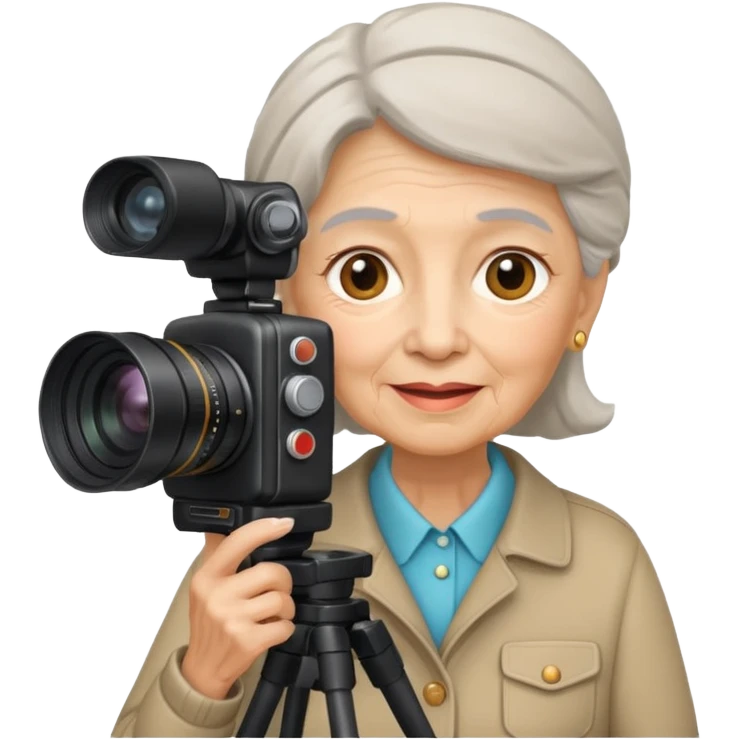 woman cameraman hold a camera, elderly emoji