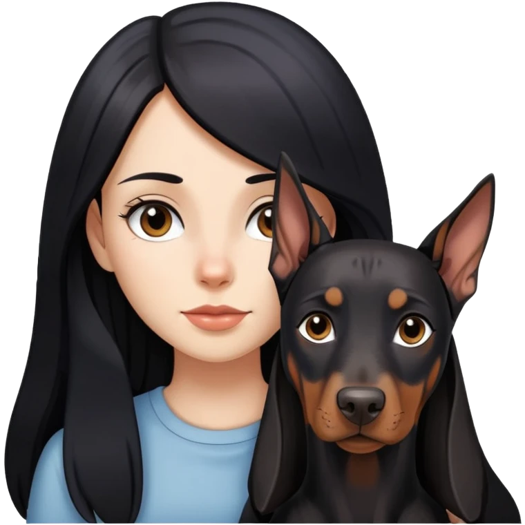 girl with long black hair and doberman dog emoji
