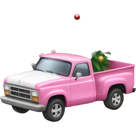Pink  and white pickup with Christmas tree  emoji