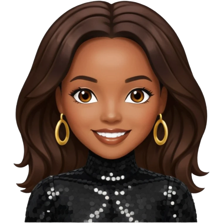 LeToya Luckett with long dark brown hair, black sequin outfit emoji