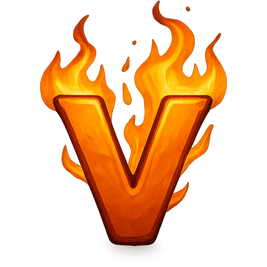letter V emoji with fire, no background emoji