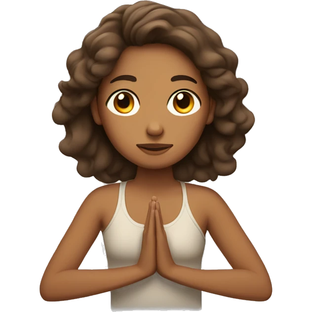 A girl meditating with wavy brown hair and tan skin emoji