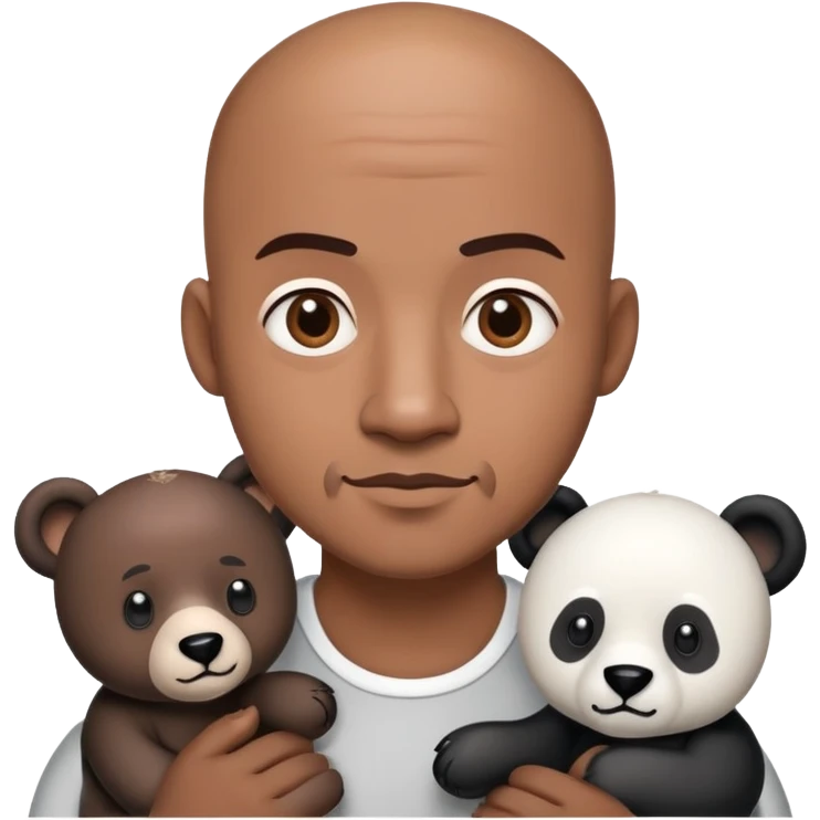 Brown skin bald guy with black and white bears emoji