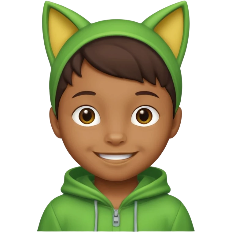 brown kid in green cat costume emoji
