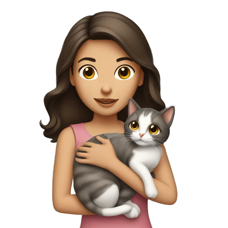 Brunette Girl holding cat emoji