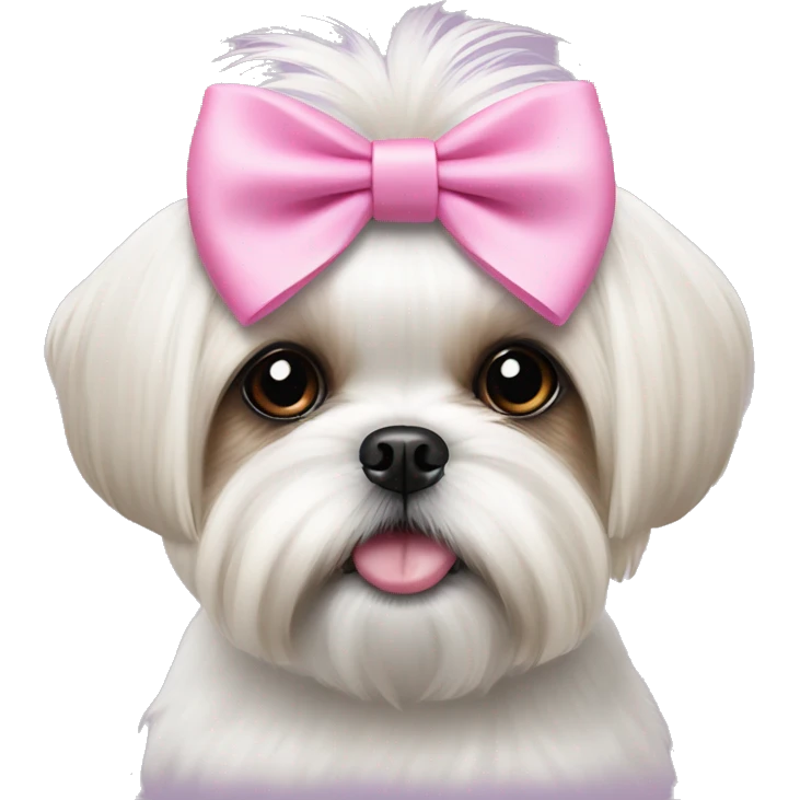 White shih tzu wearing a pink bow on the head emoji