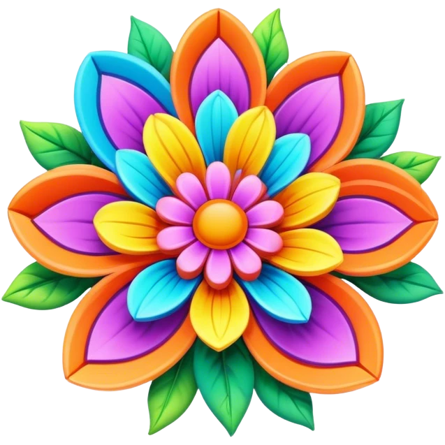 3D, create an ultra detailed Psychedelic colored flower power sign emoji