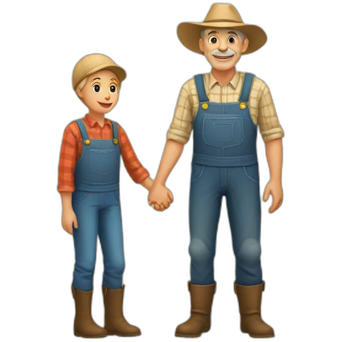 young and old farmer holding hands emoji
