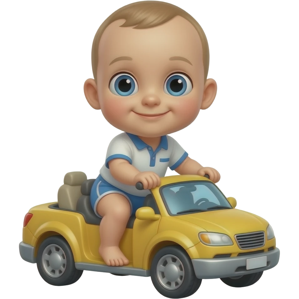 Baby Ququ riding on the toy emoji