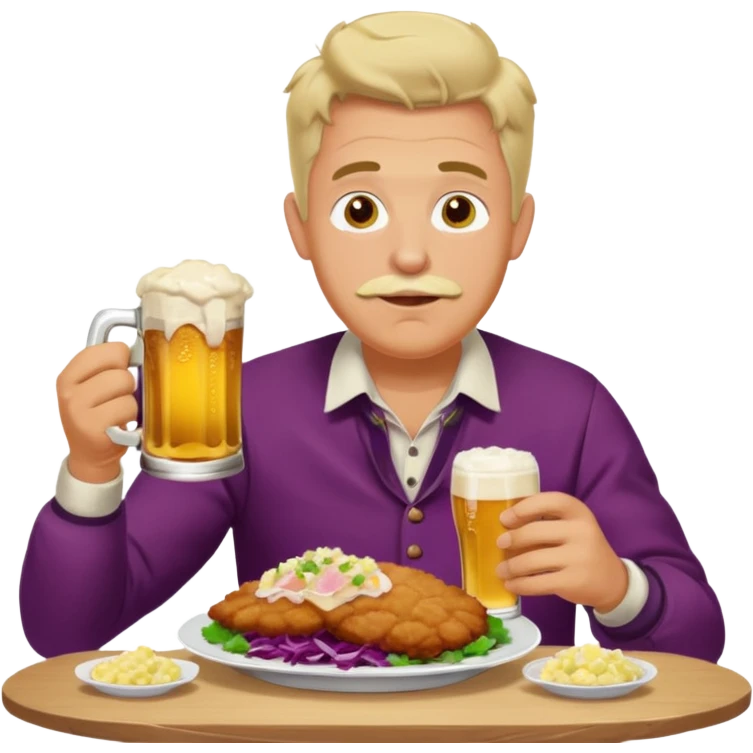 German man eating schnitzel, potato salad, red cabbage, sauerkraut, and beer emoji