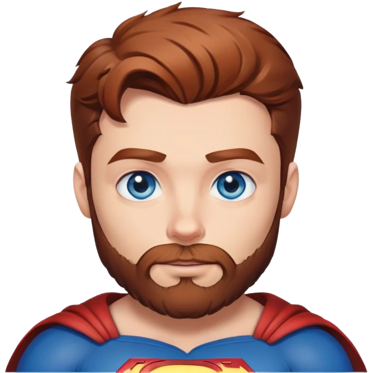Handsome Superman with blue eyes redish brownish hair and full scruffy beard making a heart emoji emoji