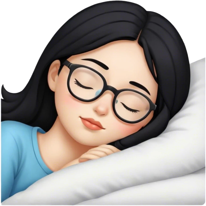 Girl with black hair and glasses sleeping emoji