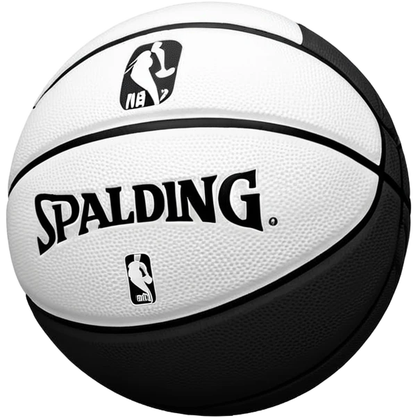 Minimalist black and white Spalding basketball with NBA logo, monochrome design, iOS emoji style emoji