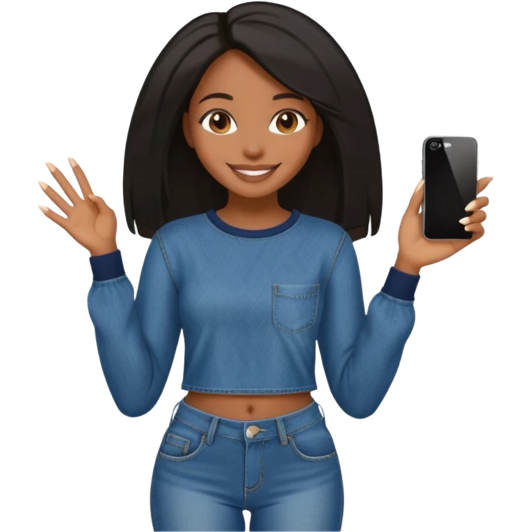 face girl with nails and cute make up black girl strait hair super long  top and slim body and baggy jeans emoji