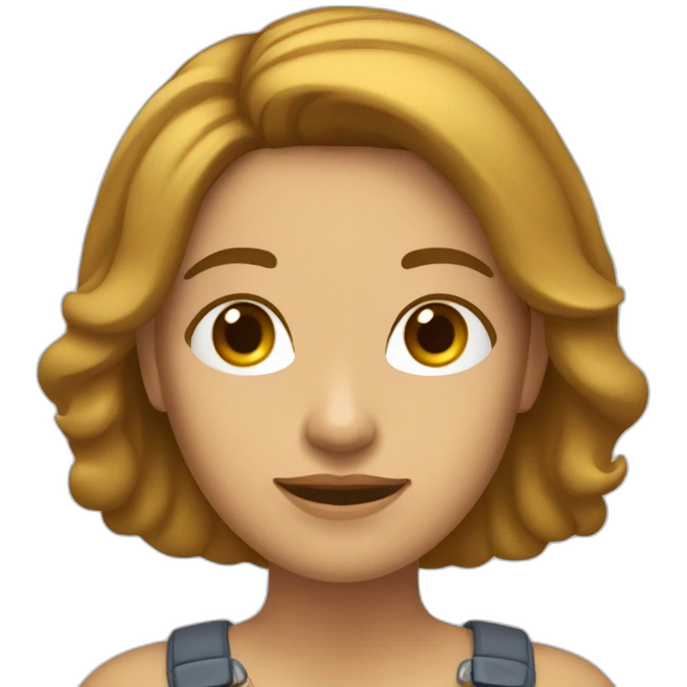 Mujer con cabello castaño claro y un poco de rubio, corto hasta el hombro, usando el celular  emoji