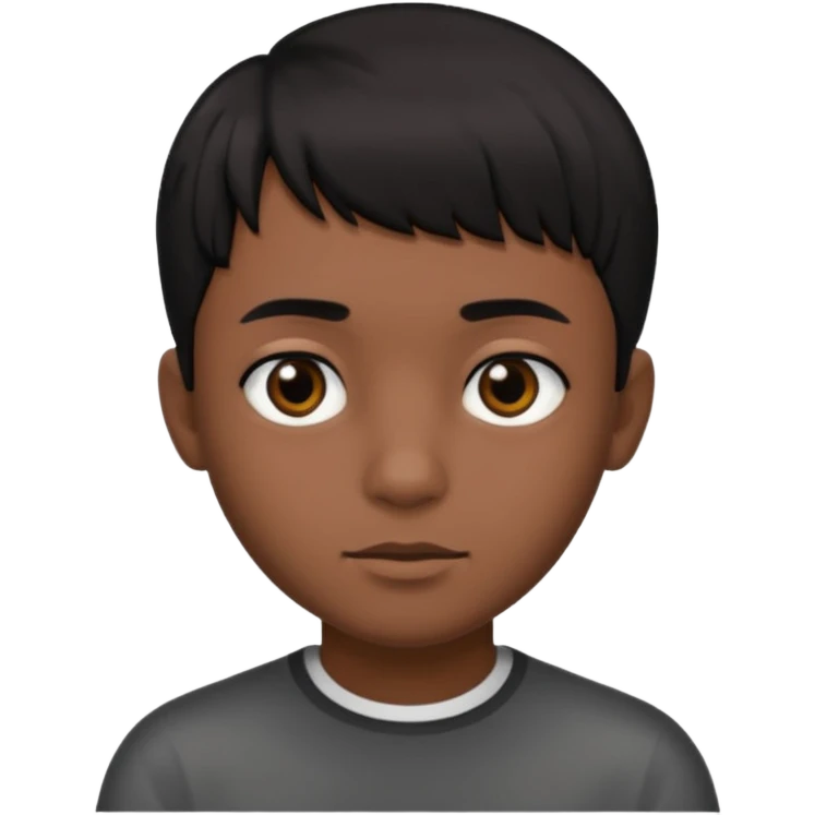 Dark brown boy, with short black side fringe hair, black eyes emoji