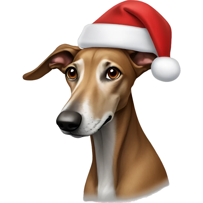 Brown Sighthound wearing Santa hat emoji