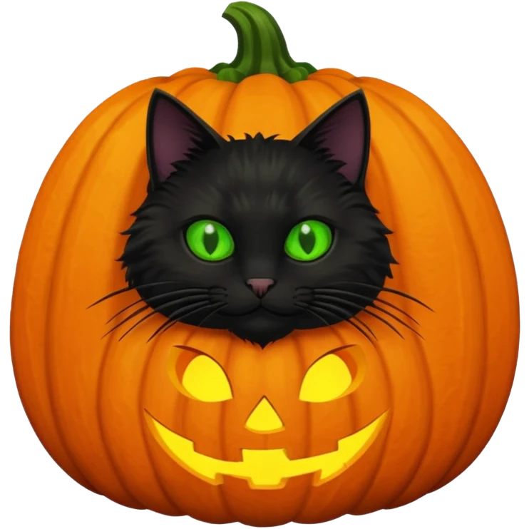 Black cat coming out of pumpkin emoji