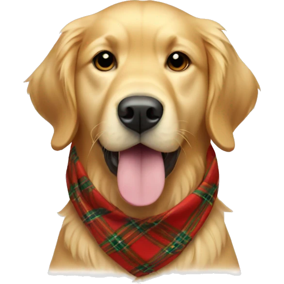 A golden retriever wearing a cozy plaid bandana emoji