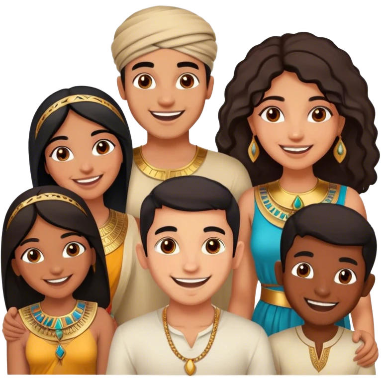 5 best friends, 1 Egyptian man, 1 indian girl 1 persian girl 1 moroccan boy 1 black boy emoji