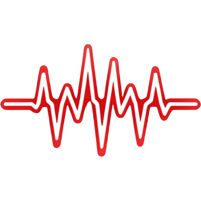 Futuristic logo for MedSignal, abstract red pulse cutting through geometric shapes forming ‘AI’, soft glowing neon red highlights, sleek, modern design with clean white background, no black, symbolizing AI-powered healthcare innovation emoji