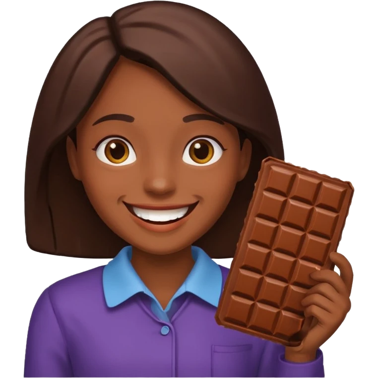 apple-stil emoji: person mit breitem lächeln, hält schokolade, fröhlich und einladend emoji