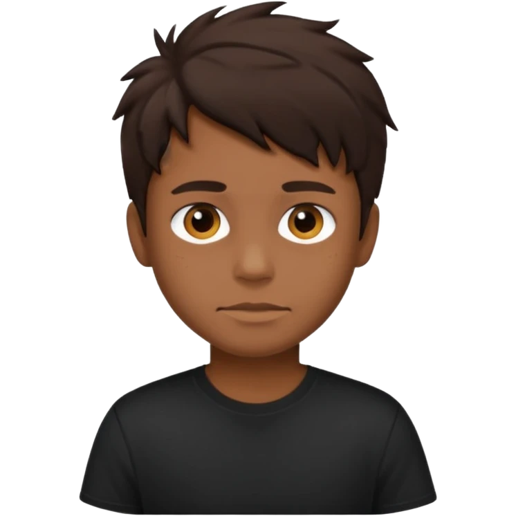 a tan boy with messy dark brown hair. Wearing a black tshirt emoji