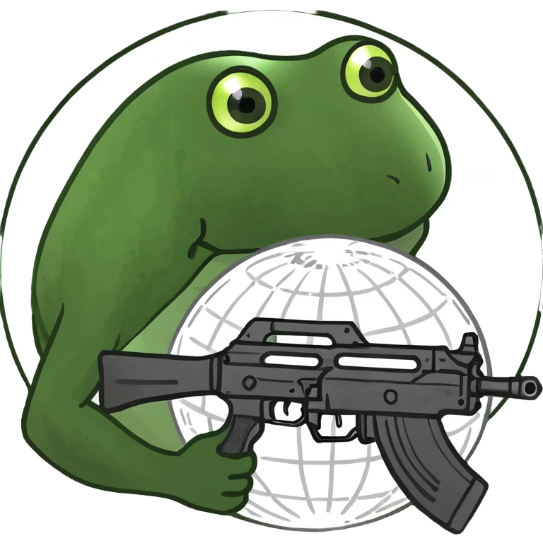 white globe with a ak47 over it and outline glow emoji