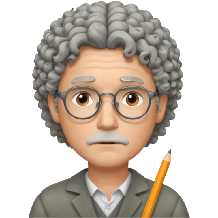 Sad male Writer with curly gray hair and glasses emoji