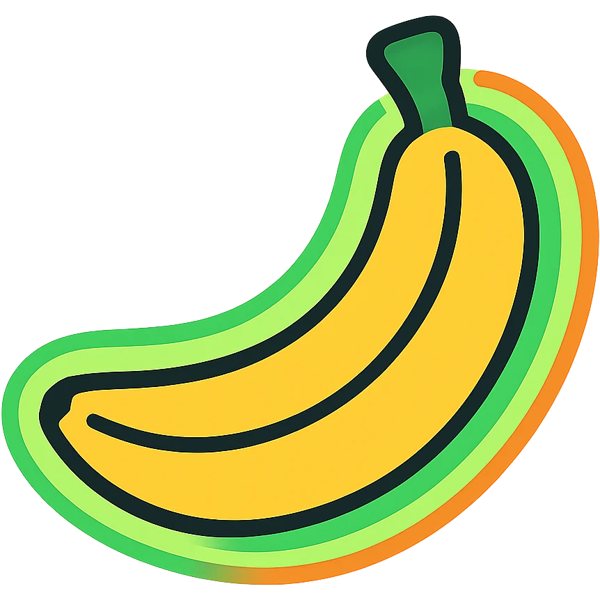 glowing banana with green and orange neon outlines emoji