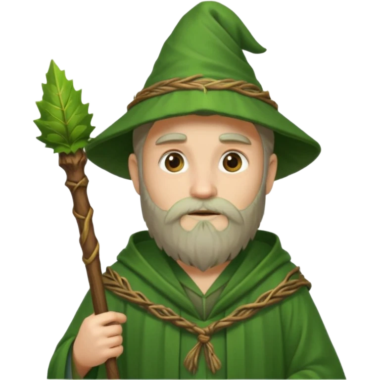 Forest Wizard – green robe, wooden staff, leafy beard emoji