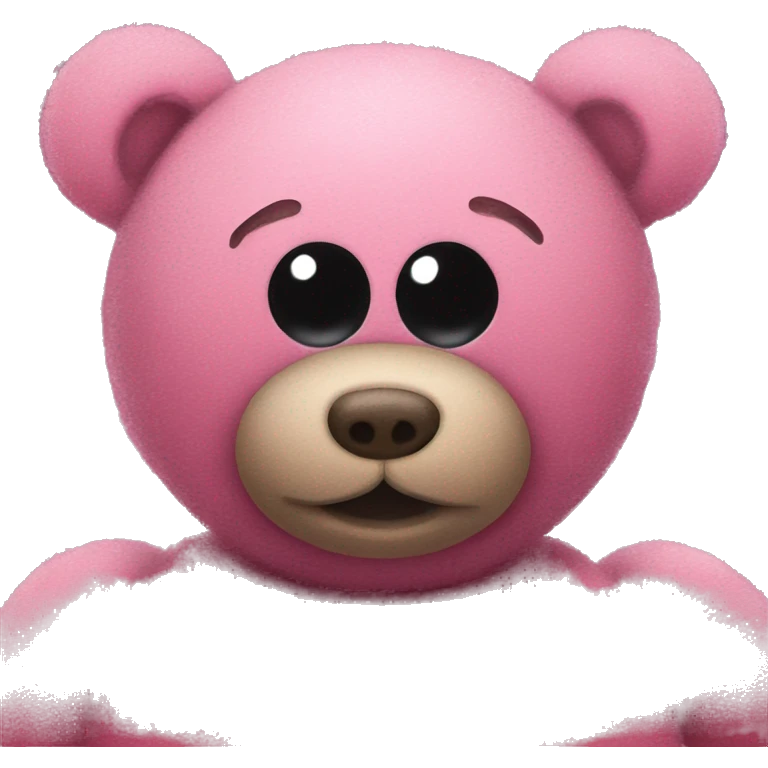 pink teddy bear, missing eyeball, has a little bit of dirt on it emoji