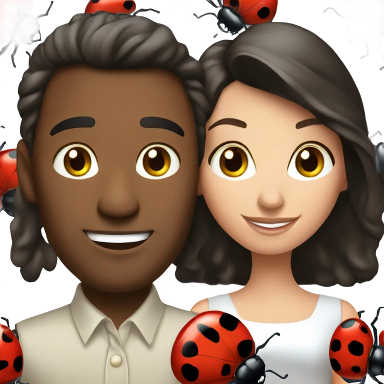 Attractive brunette Married couple and two ladybugs emoji