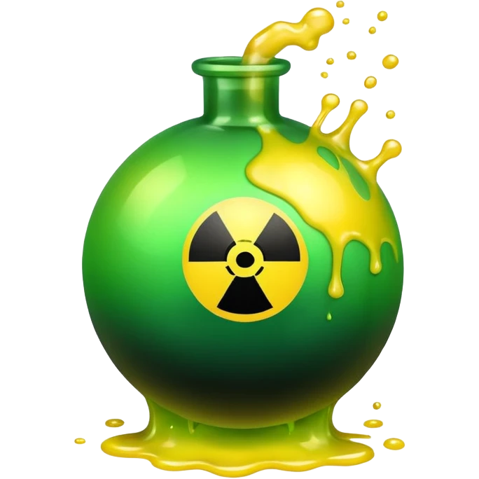 create a poison bomb which is radioactive in color, make the poison inside spoiling out and make the bomb gradient from green to yellow, make the bomb a sphere, don't add a radioactive symbol in the middle emoji