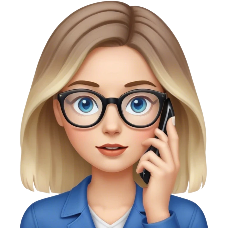 Pale Realistic balage hair woman wearing glasses and blue eyes speaking on 1 cell phone emoji