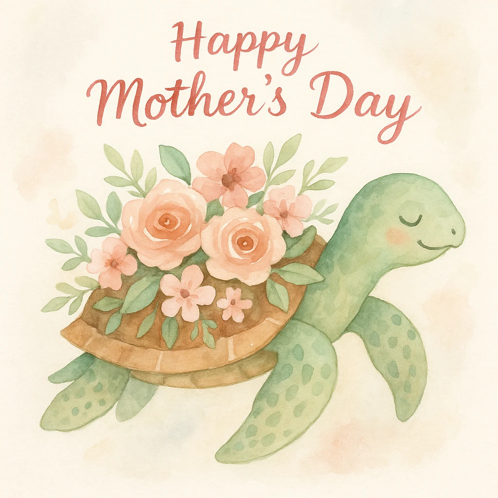 watercolor style turtle with floral decorations, gentle Mother's Day vibe emoji