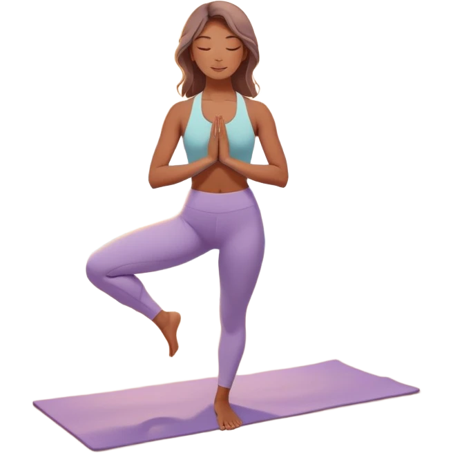 A peaceful person practicing yoga on a calm beach at sunrise, in a serene meditative pose. Soft pastel colors surround the scene, with gentle waves in the background and smooth, flowing lines representing balance and tranquility. The atmosphere feels centered and mindful. emoji