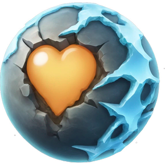 a planet, small, icy and with a rocky surface and a heart-shaped icy region emoji