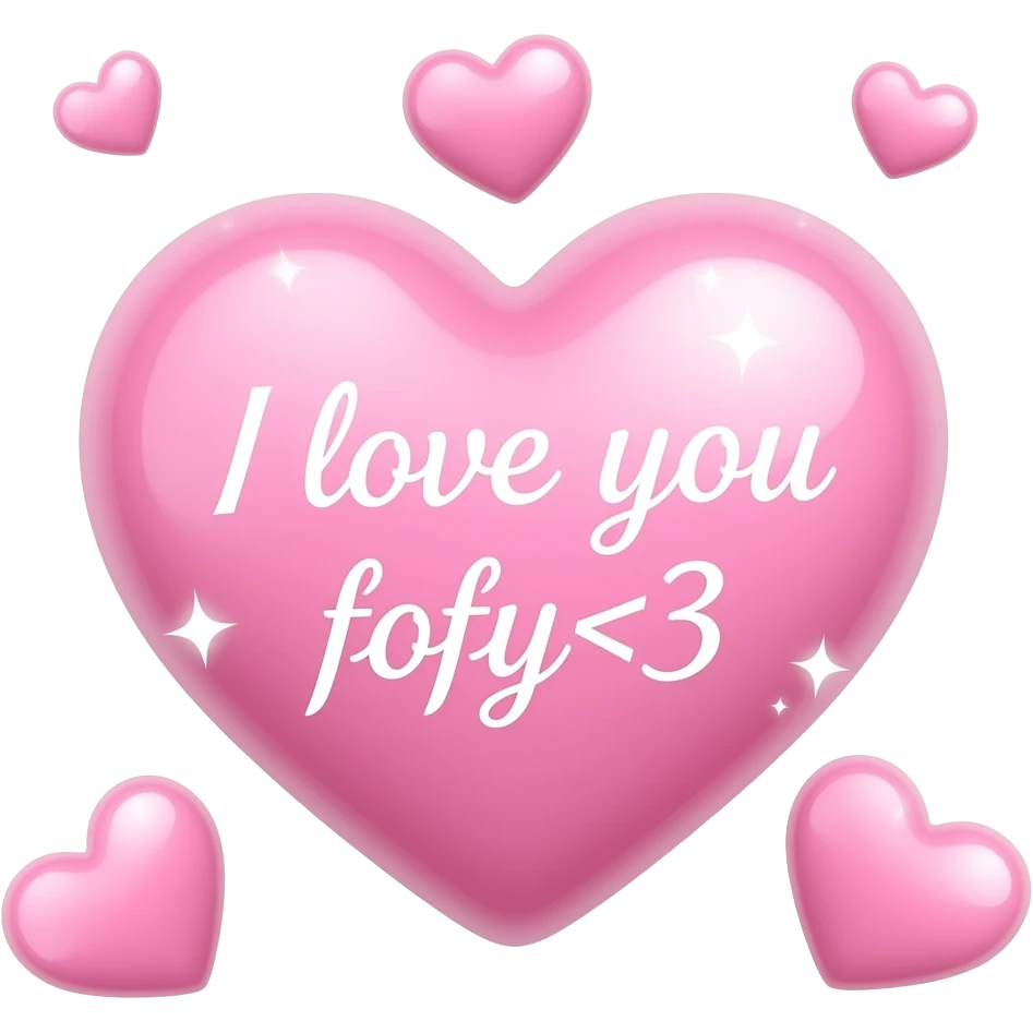 Small light pink heart with sparkles around it “I love you fofy<3” written inside it in a romantic font and a few smaller hearts around it and emoji