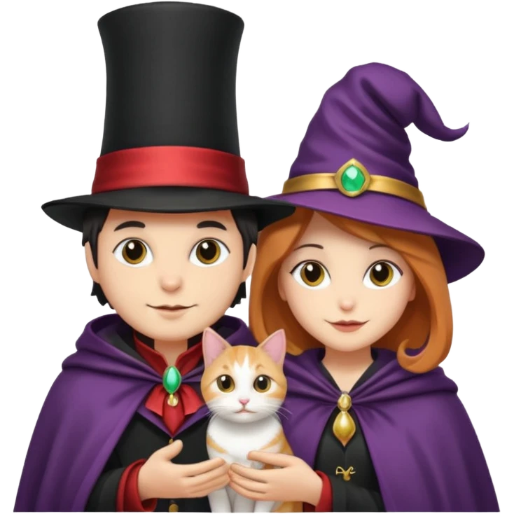 magician couple and their pet cat emoji