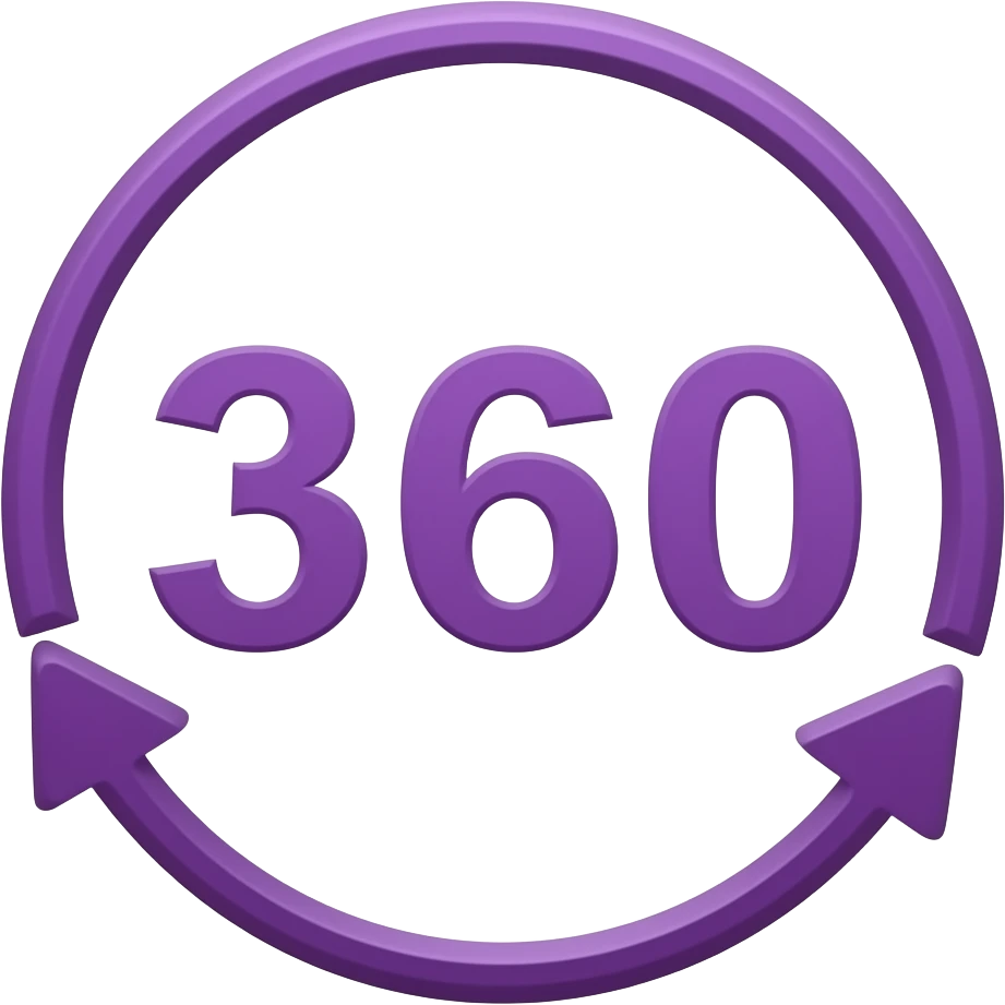 number 360 with horizontal arrows circling it, all in violet color emoji
