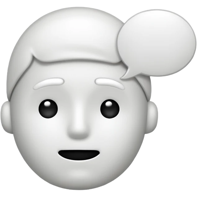 A very simple white stickman with no dostinc features but a mouth with awhite bubble chat above his head emoji