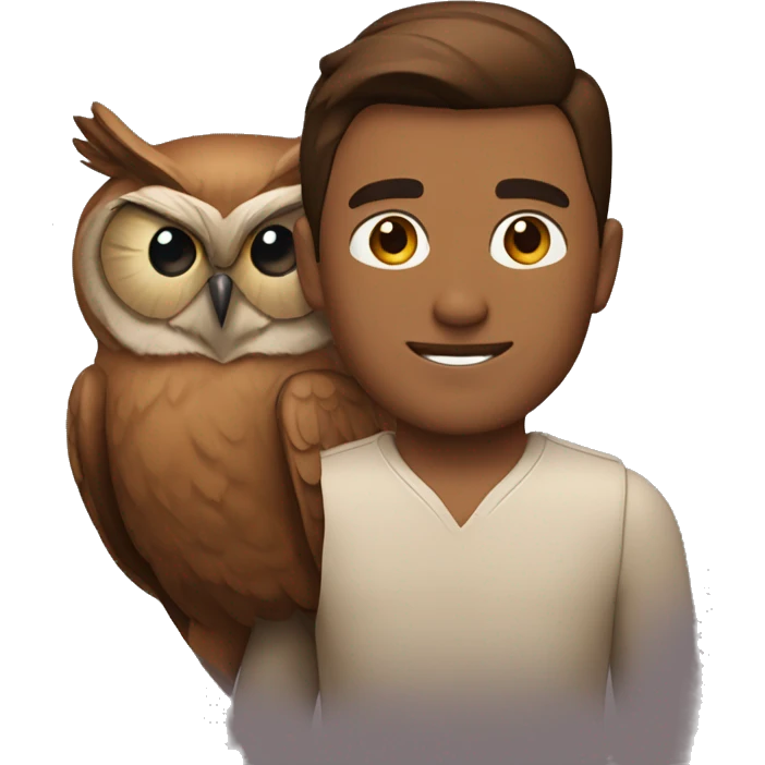 man with brownish skintone with owl on his right shoulder emoji