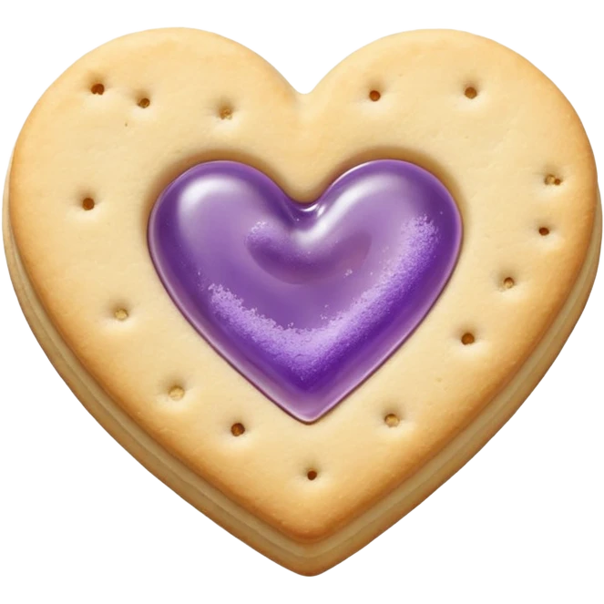 Realistic shortbread cookie in the shape of a heart with Pale Purple color jelly middle filling and sprinkled powder sugar on top. emoji