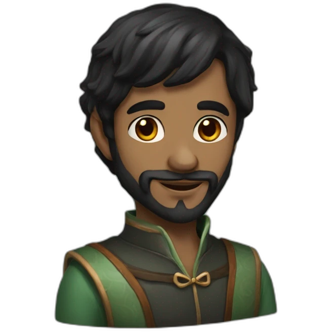 black hair elf girl with a while man with a beard and dark hair emoji