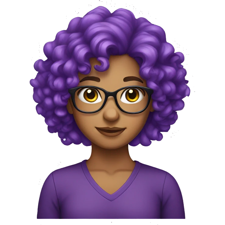 tanned girl in glasses with purple curly hair emoji
